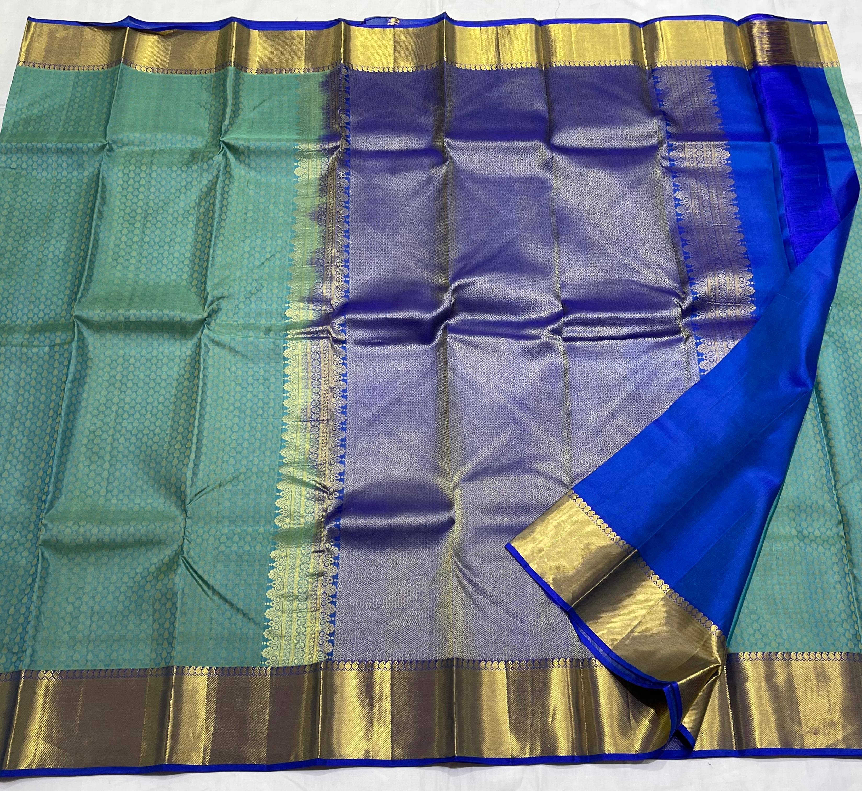 TORQUISE BLUE/ROYAL BLUE  BORDER COMBITION PURE KANCHI SILK SAREE