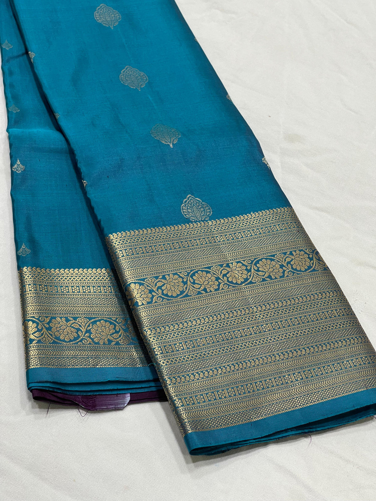 AQUA BLUE/WINE  BORDER COMBITION PURE KANCHI SILK SAREE