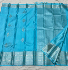 SKY BLUE  BORDER COMBITION PURE KANCHI SILK SAREE