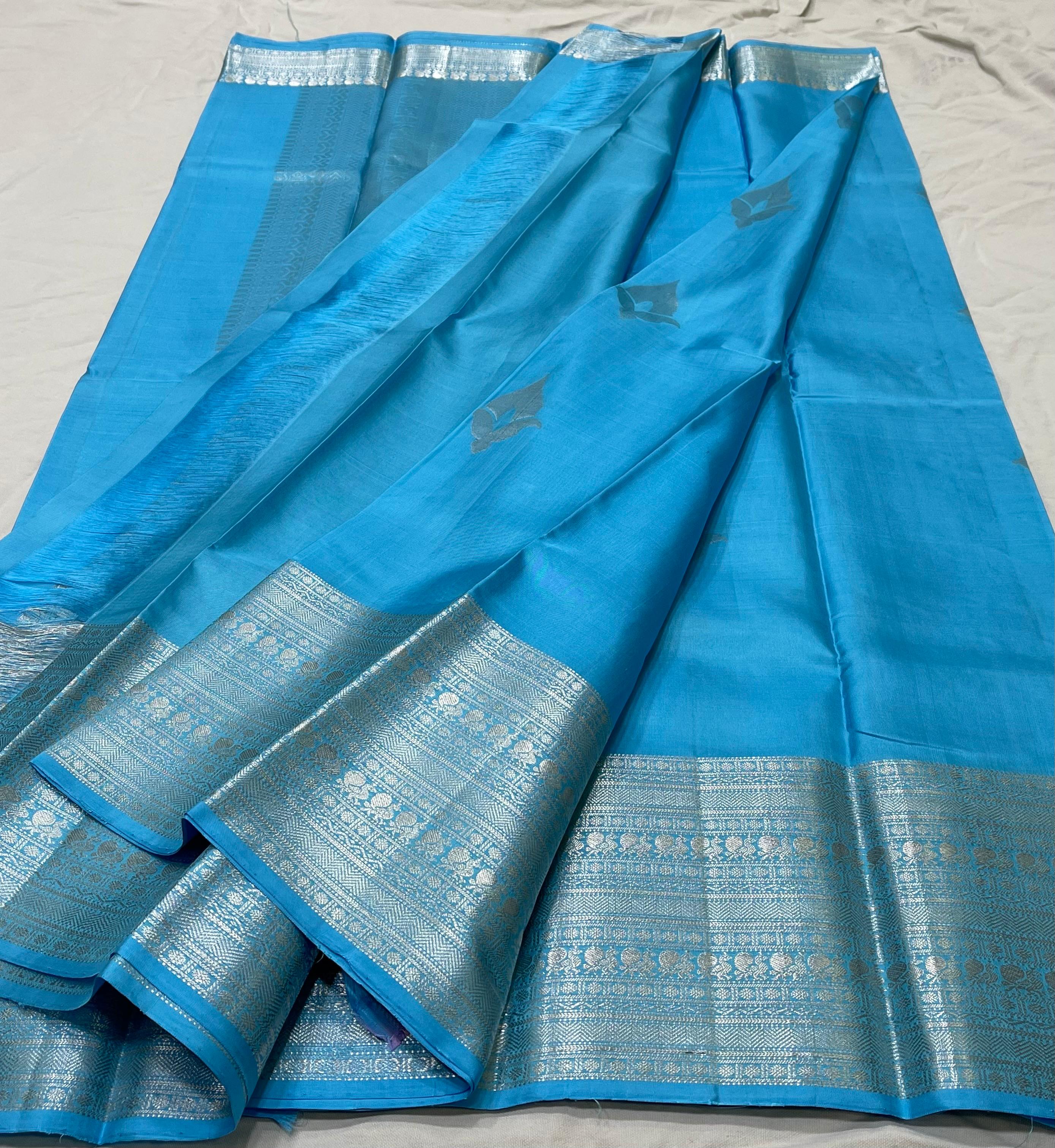 SKY BLUE  BORDER COMBITION PURE KANCHI SILK SAREE