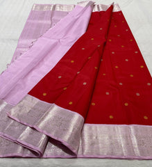 RED/LILAC  BORDER COMBITION PURE KANCHI SILK SAREE