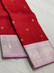 RED/LILAC  BORDER COMBITION PURE KANCHI SILK SAREE