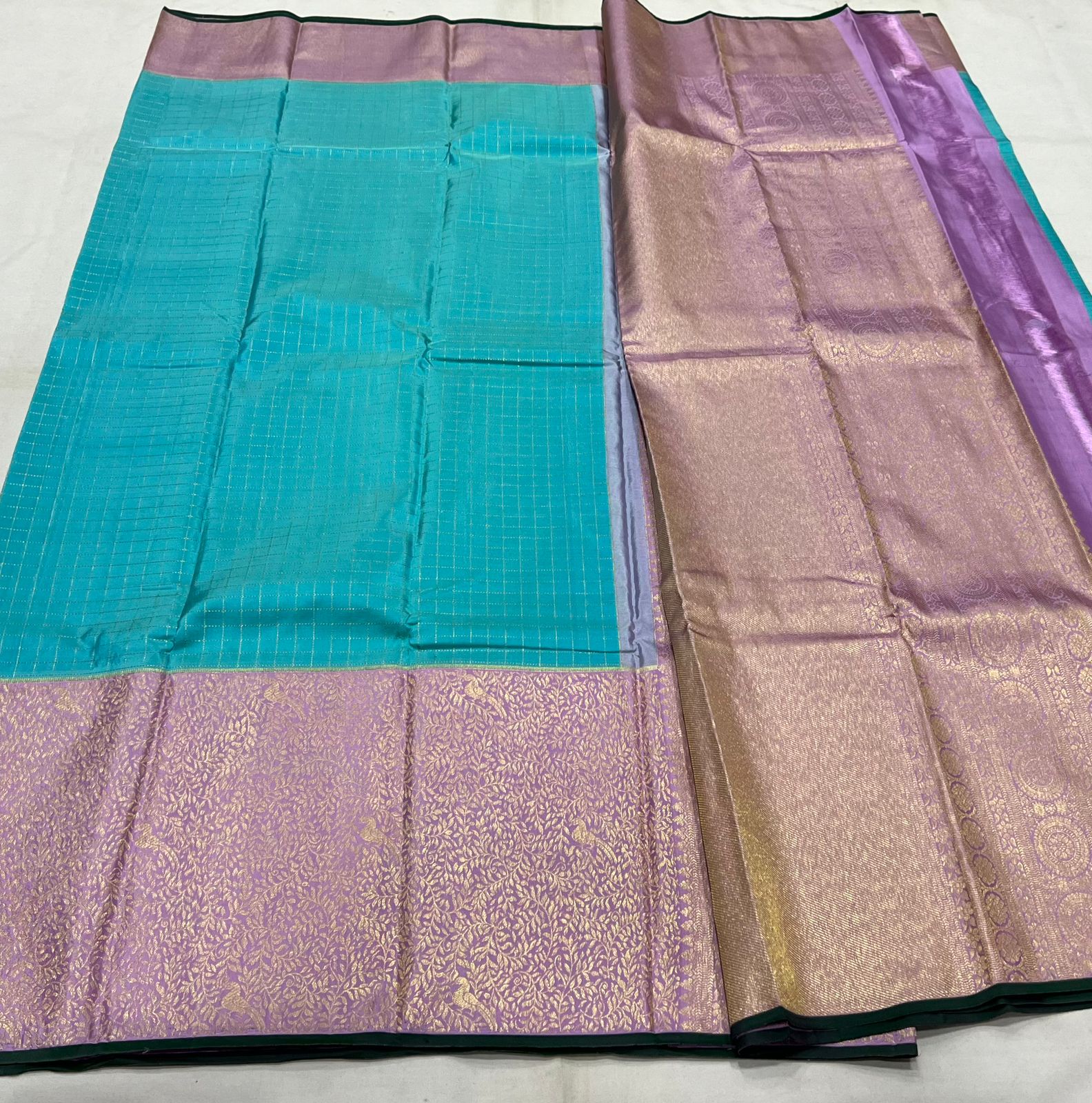 SKY BLUE/LILAC  BORDER COMBITION PURE KANCHI SILK SAREE