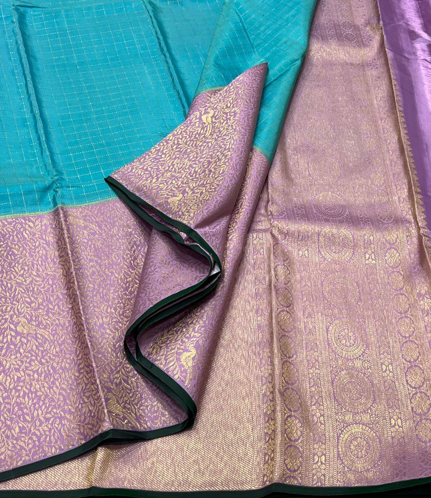 SKY BLUE/LILAC  BORDER COMBITION PURE KANCHI SILK SAREE