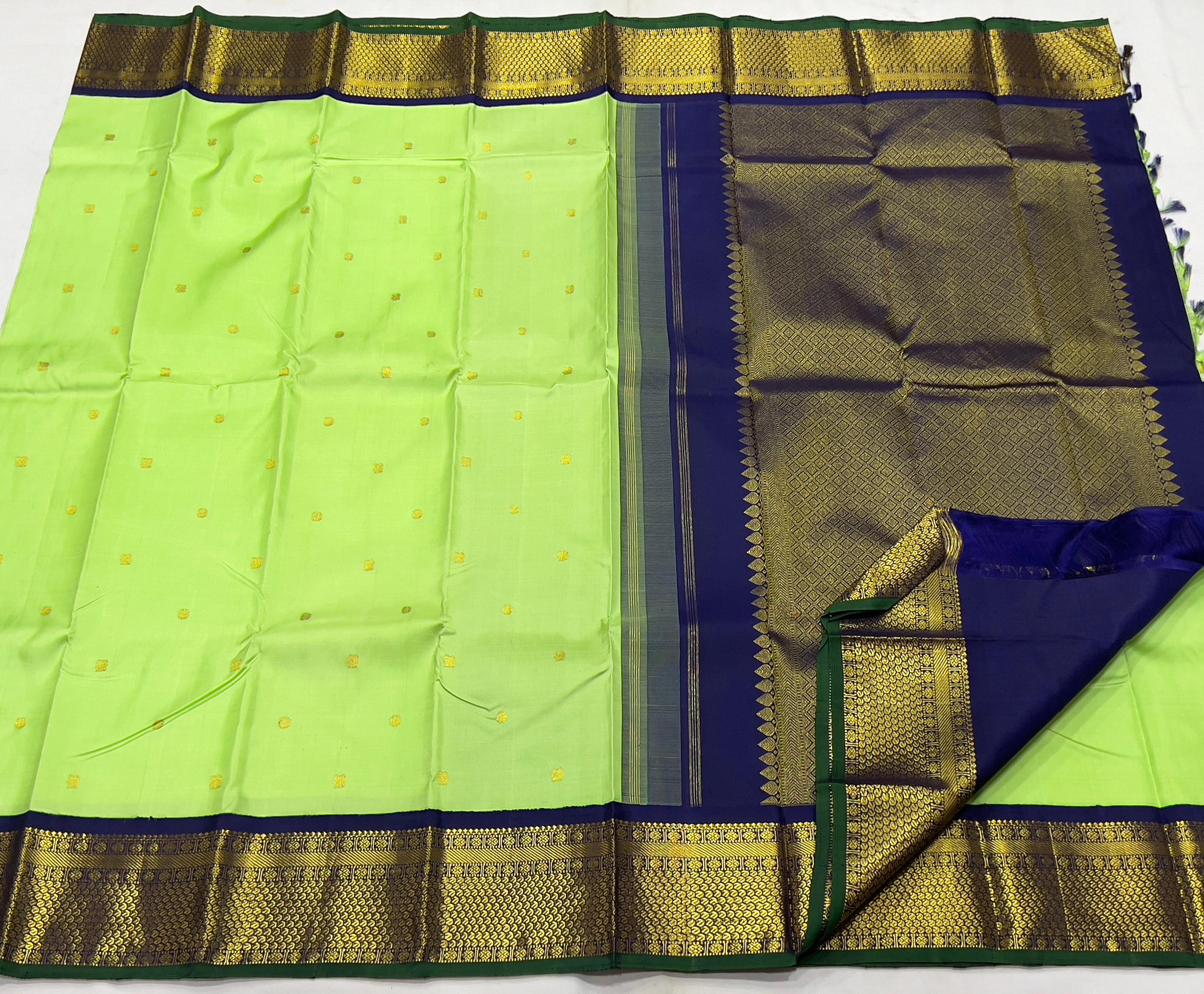 RADIUM GREEN/NAVY BLUE  BORDER COMBITION PURE KANCHI SILK SAREE