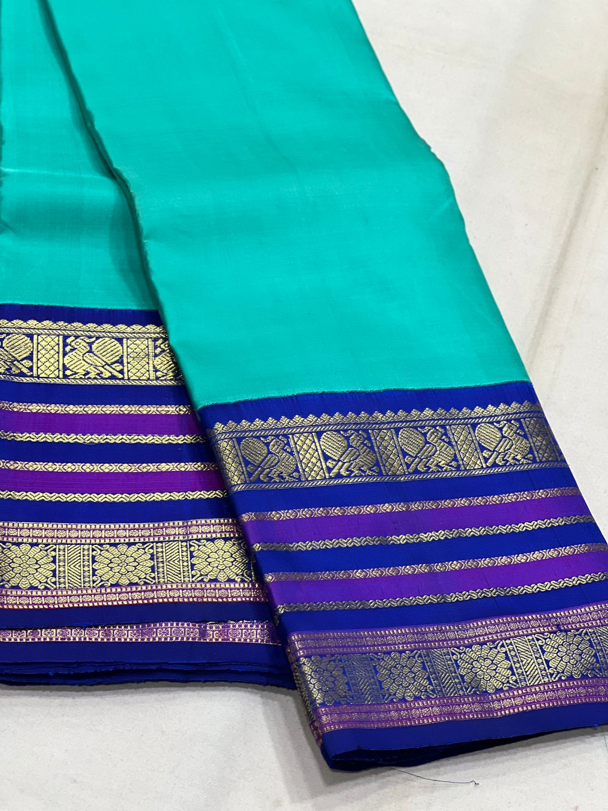 SKY BLUE/ROYAL BLUE  BORDER COMBITION PURE KANCHI SILK SAREE