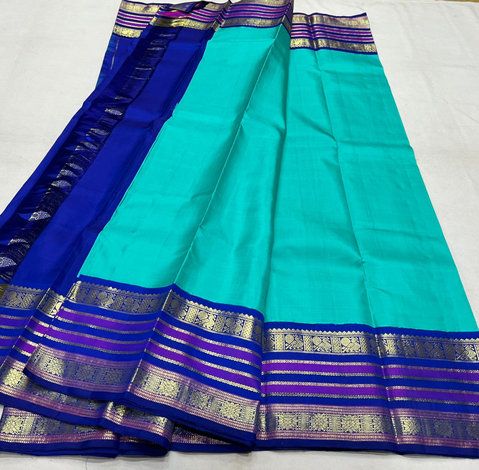 SKY BLUE/ROYAL BLUE  BORDER COMBITION PURE KANCHI SILK SAREE