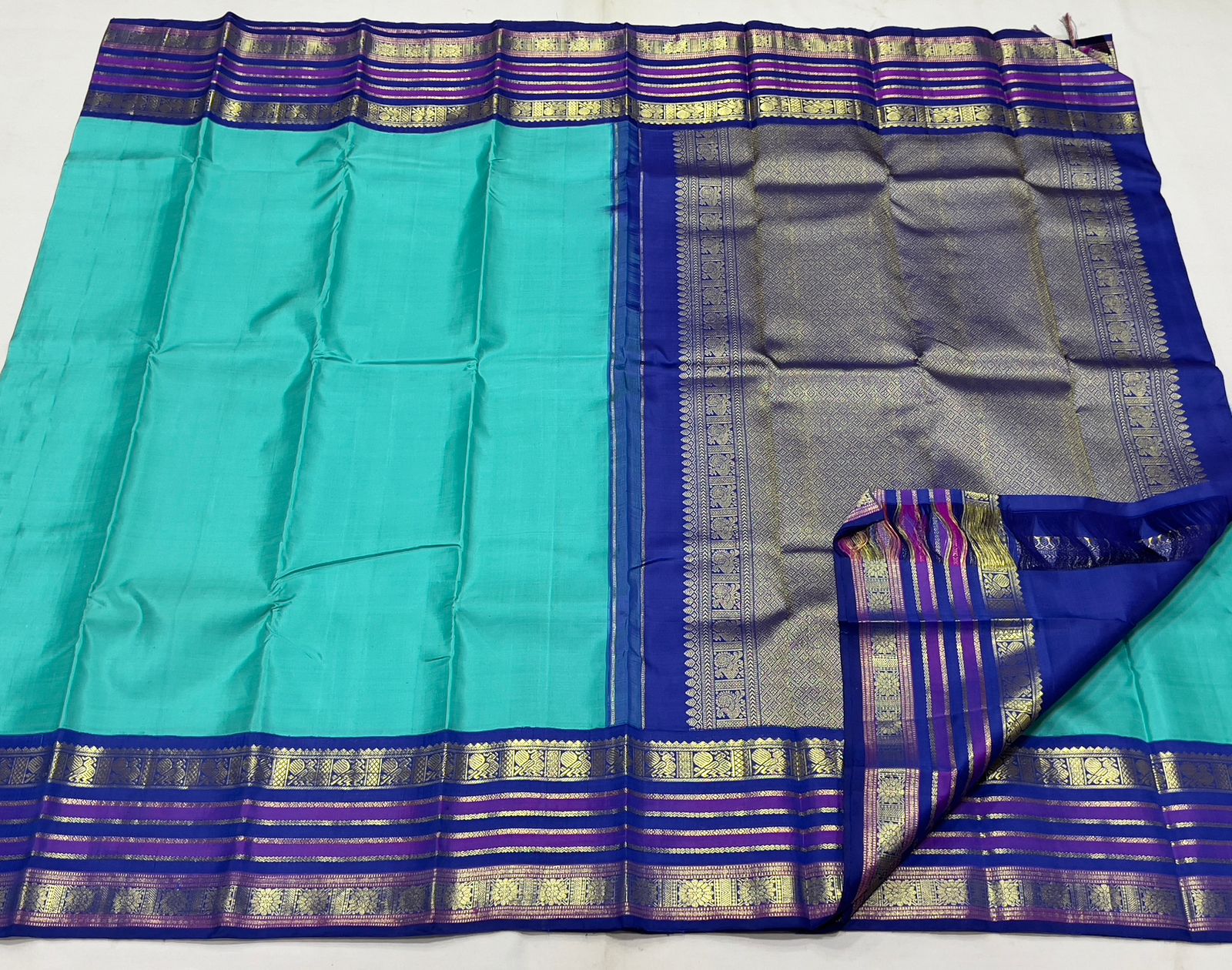 SKY BLUE/ROYAL BLUE  BORDER COMBITION PURE KANCHI SILK SAREE