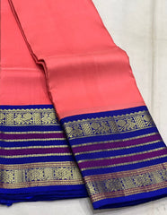 LITE ORANGE/ROYAL BLUE  BORDER COMBITION PURE KANCHI SILK SAREE