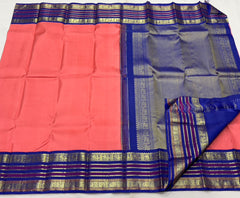 LITE ORANGE/ROYAL BLUE  BORDER COMBITION PURE KANCHI SILK SAREE