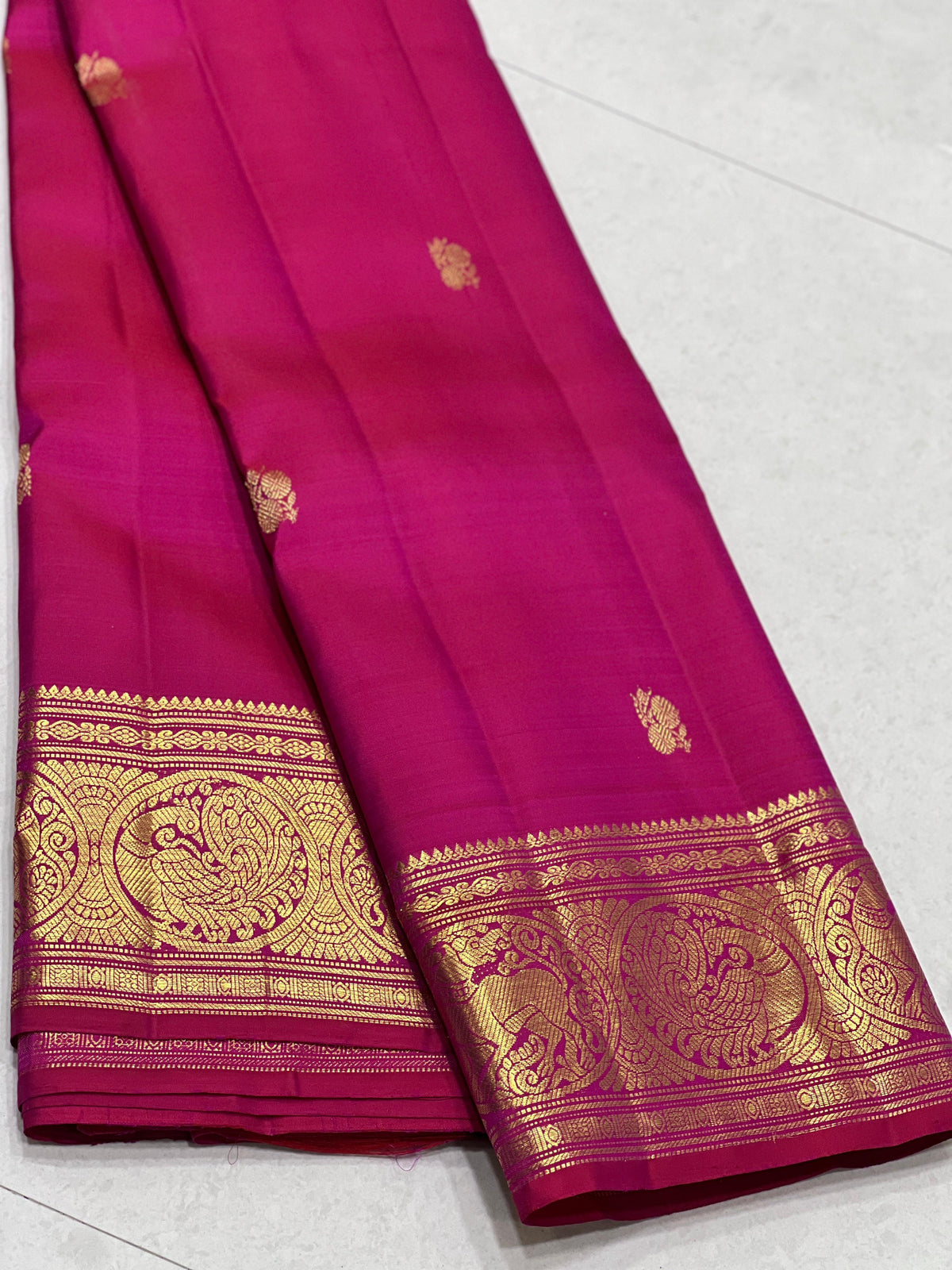 PINK/GOLD  BORDER COMBITION PURE KANCHI SILK SAREE