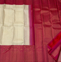 CREAM/PINK  BORDER COMBITION PURE KANCHI SILK SAREE