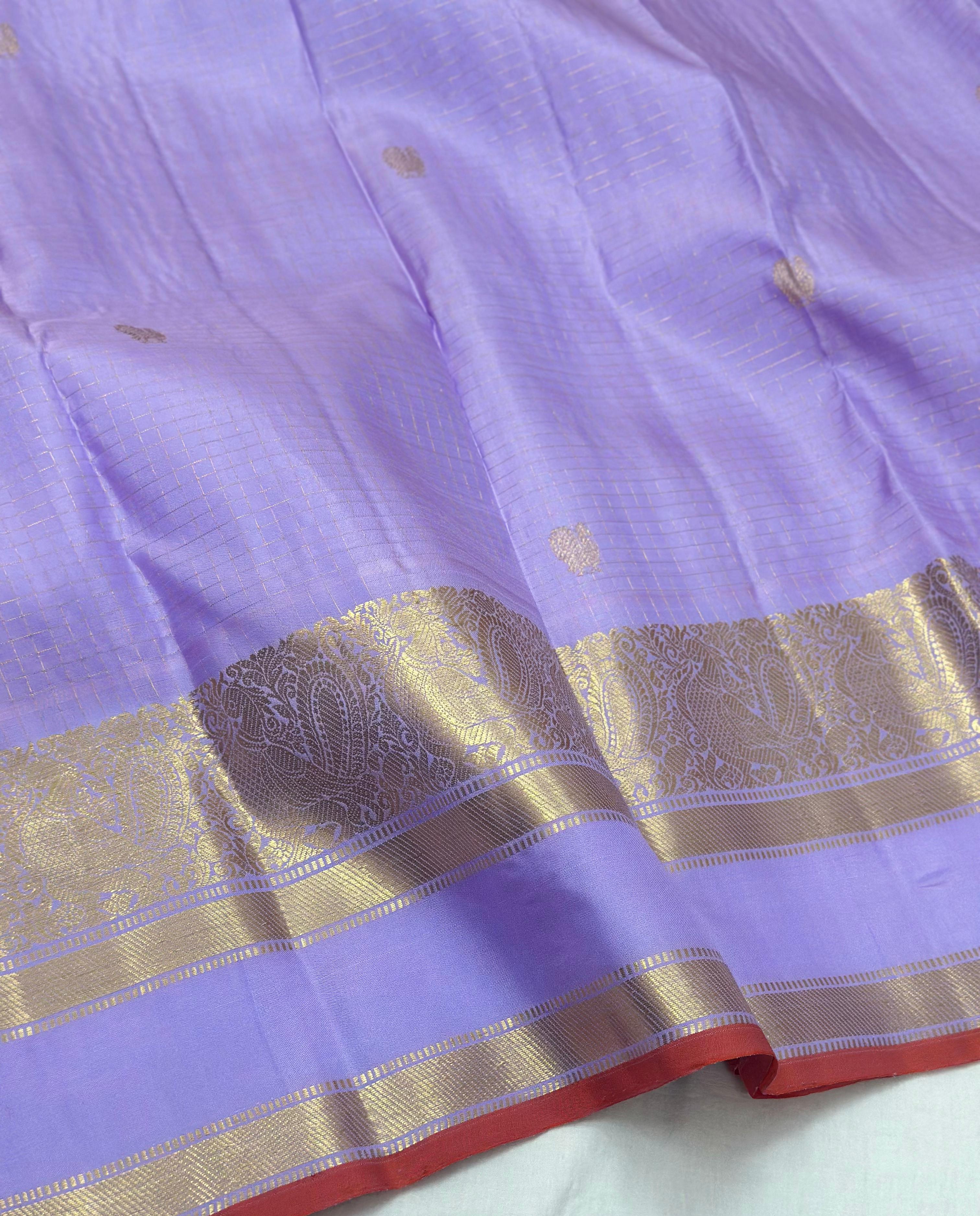 LAVENDER/ORANGE BORDER COMBITION PURE KANCHI SILK SAREE