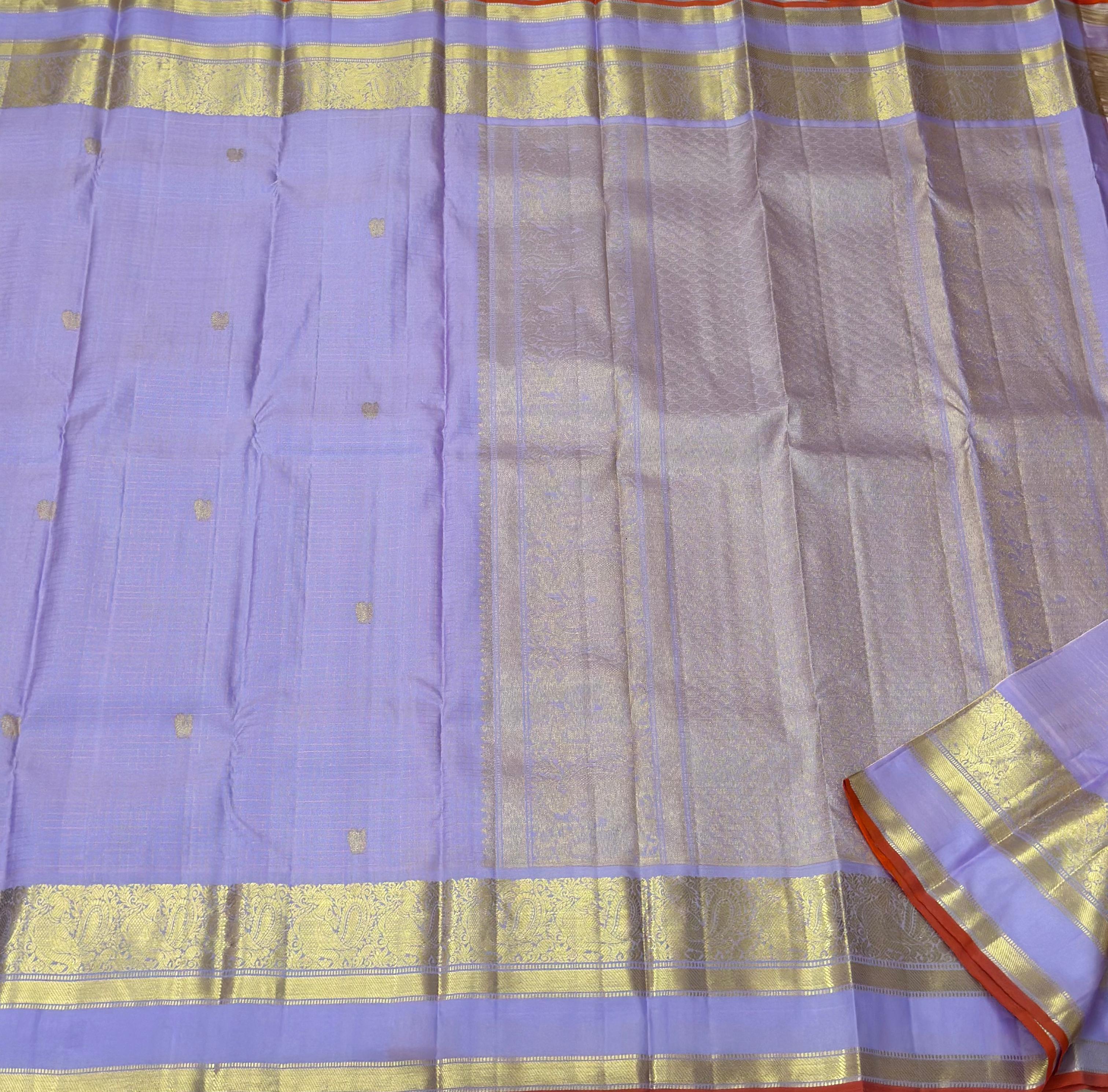 LAVENDER/ORANGE BORDER COMBITION PURE KANCHI SILK SAREE