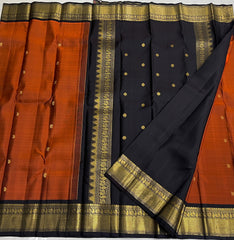 DARK ORANGE /BLACK BORDER COMBITION PURE KANCHI SILK SAREE