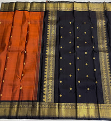 DARK ORANGE /BLACK BORDER COMBITION PURE KANCHI SILK SAREE