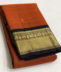 DARK ORANGE /BLACK BORDER COMBITION PURE KANCHI SILK SAREE