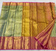 LITE  GREEN/PINK  BORDER COMBITION PURE KANCHI SILK SAREE