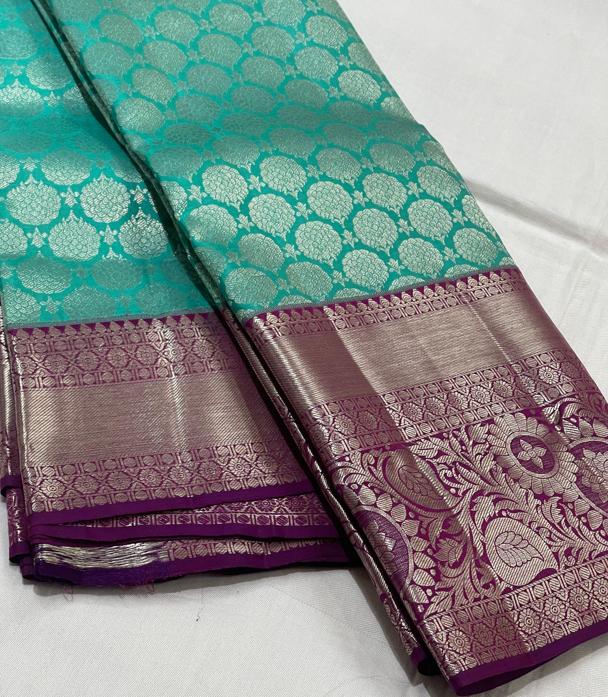 SKY BLUE/PURPLE  BORDER COMBITION PURE KANCHI SILK SAREE