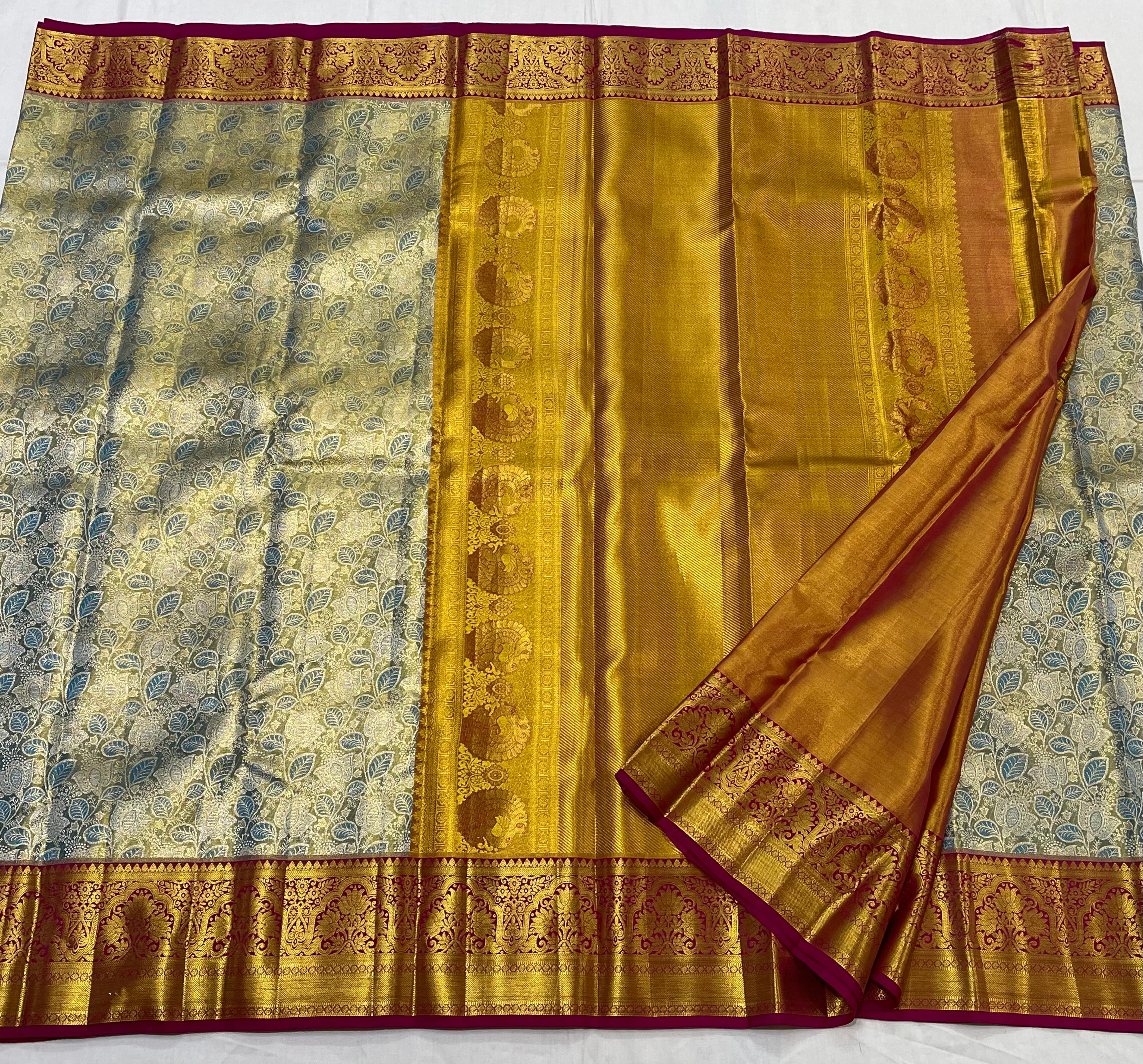 LITE SKY BLUE/PURPLE BORDER COMBITION PURE KANCHI SILK SAREE