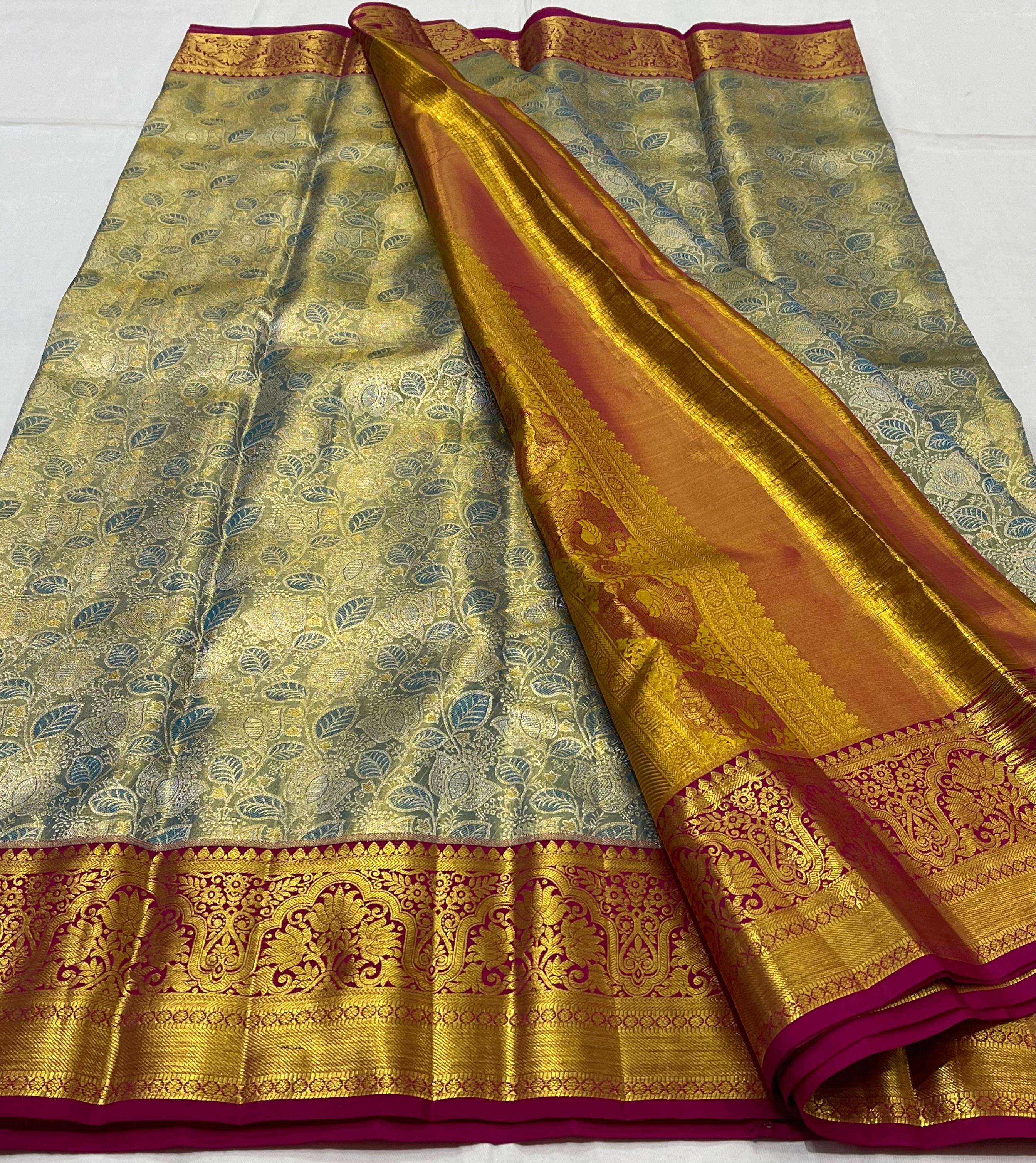 LITE SKY BLUE/PURPLE BORDER COMBITION PURE KANCHI SILK SAREE