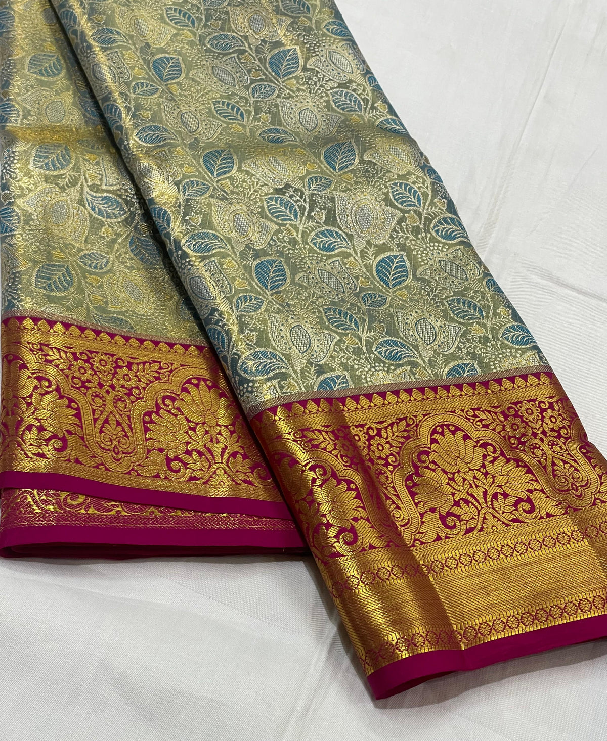 LITE SKY BLUE/PURPLE BORDER COMBITION PURE KANCHI SILK SAREE