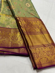 SEA  GREEN/PURPLE BORDER COMBITION PURE KANCHI SILK SAREE (Copy)