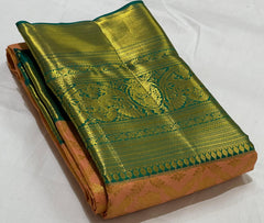 LITE ORANGE/RAMA GREEN  BORDER COMBITION PURE KANCHI SILK SAREE