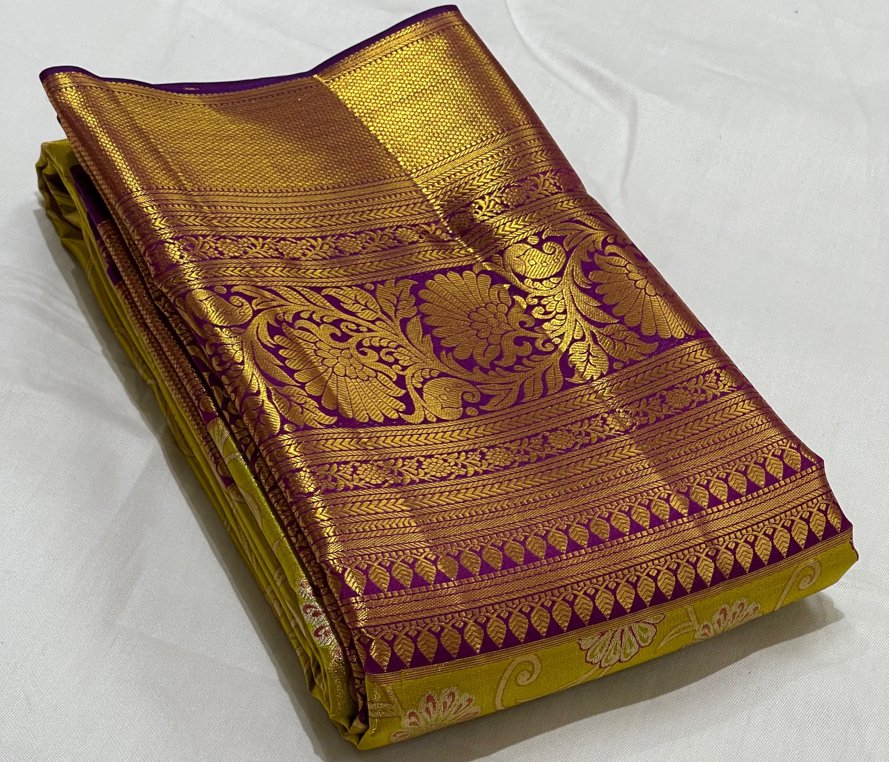 GREEN/PURPLE  BORDER COMBITION PURE KANCHI SILK SAREE