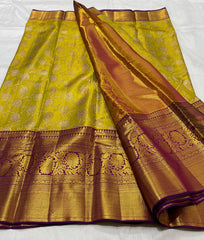 GREEN/PURPLE  BORDER COMBITION PURE KANCHI SILK SAREE