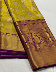 GREEN/PURPLE  BORDER COMBITION PURE KANCHI SILK SAREE