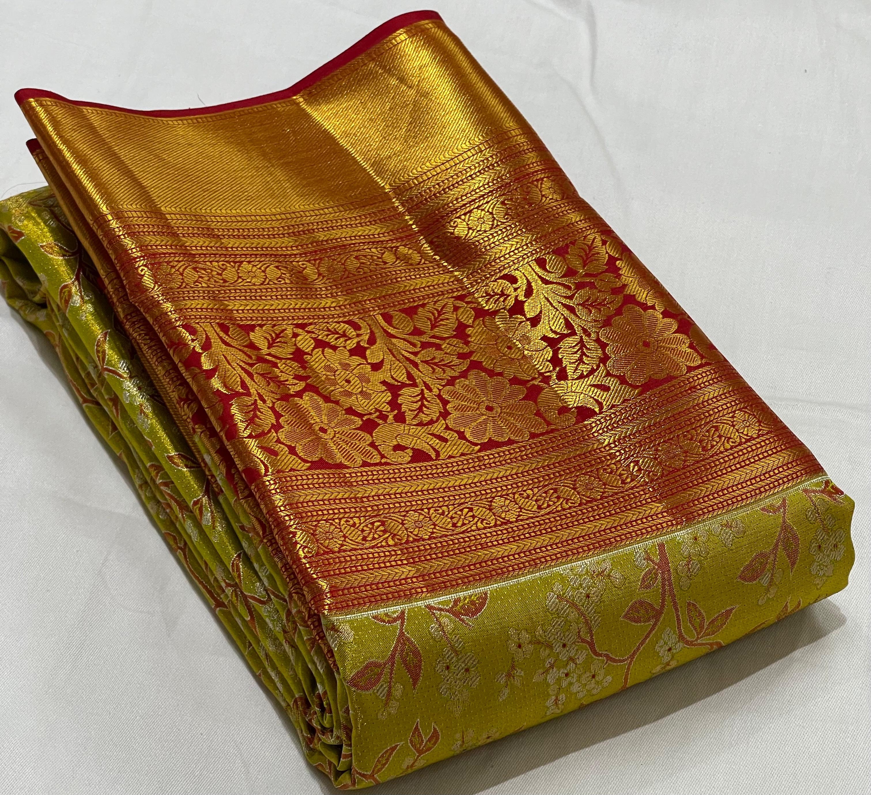 GREEN/MAROON BORDER COMBITION PURE KANCHI SILK SAREE