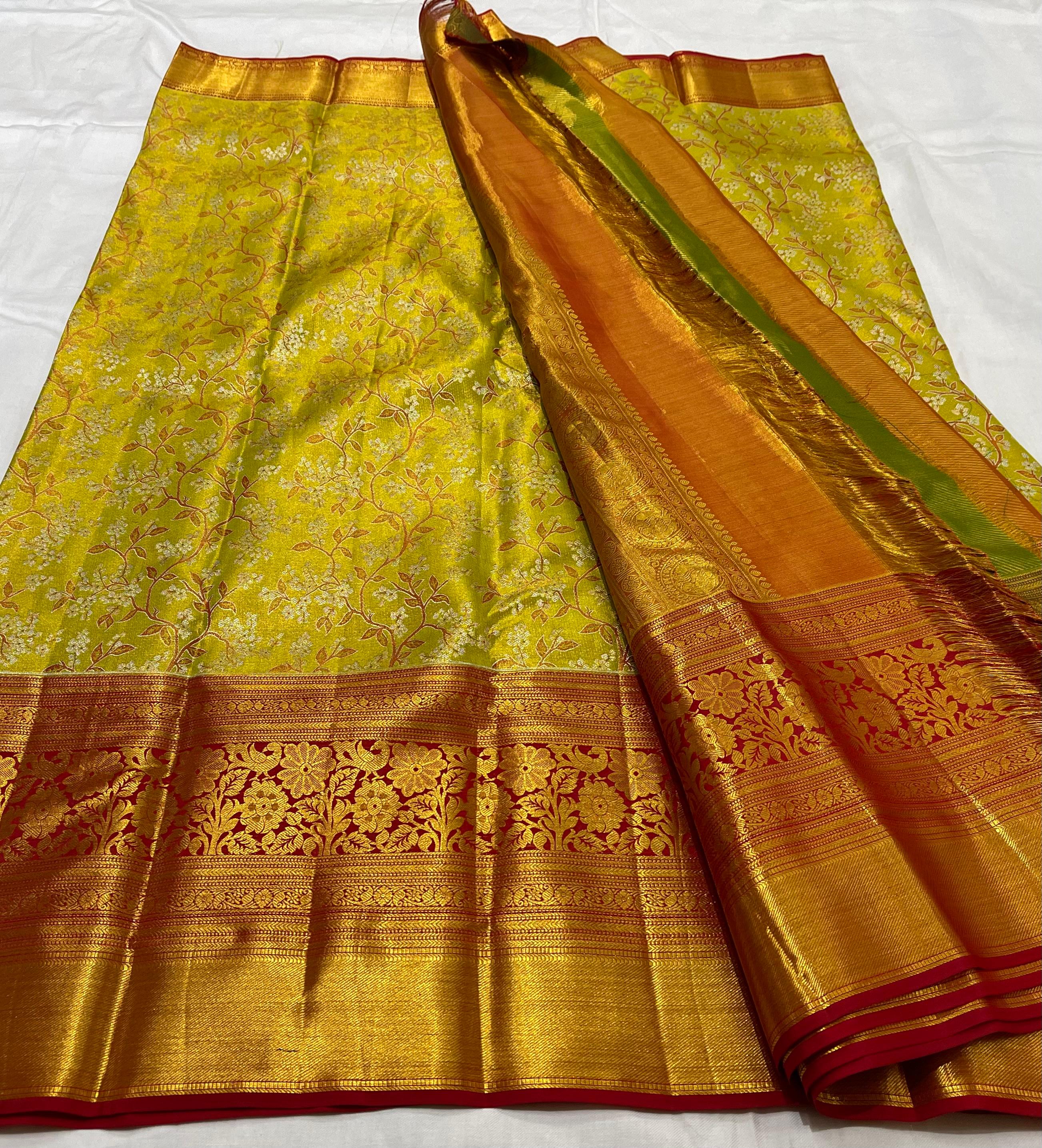 GREEN/MAROON BORDER COMBITION PURE KANCHI SILK SAREE