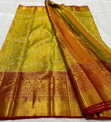 GREEN/MAROON BORDER COMBITION PURE KANCHI SILK SAREE