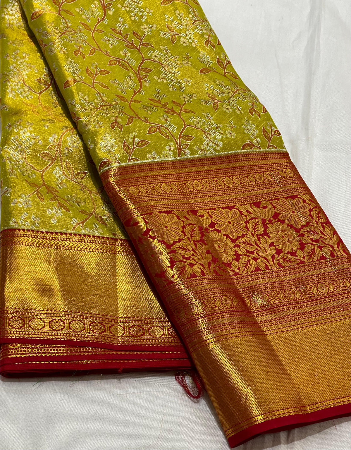 GREEN/MAROON BORDER COMBITION PURE KANCHI SILK SAREE