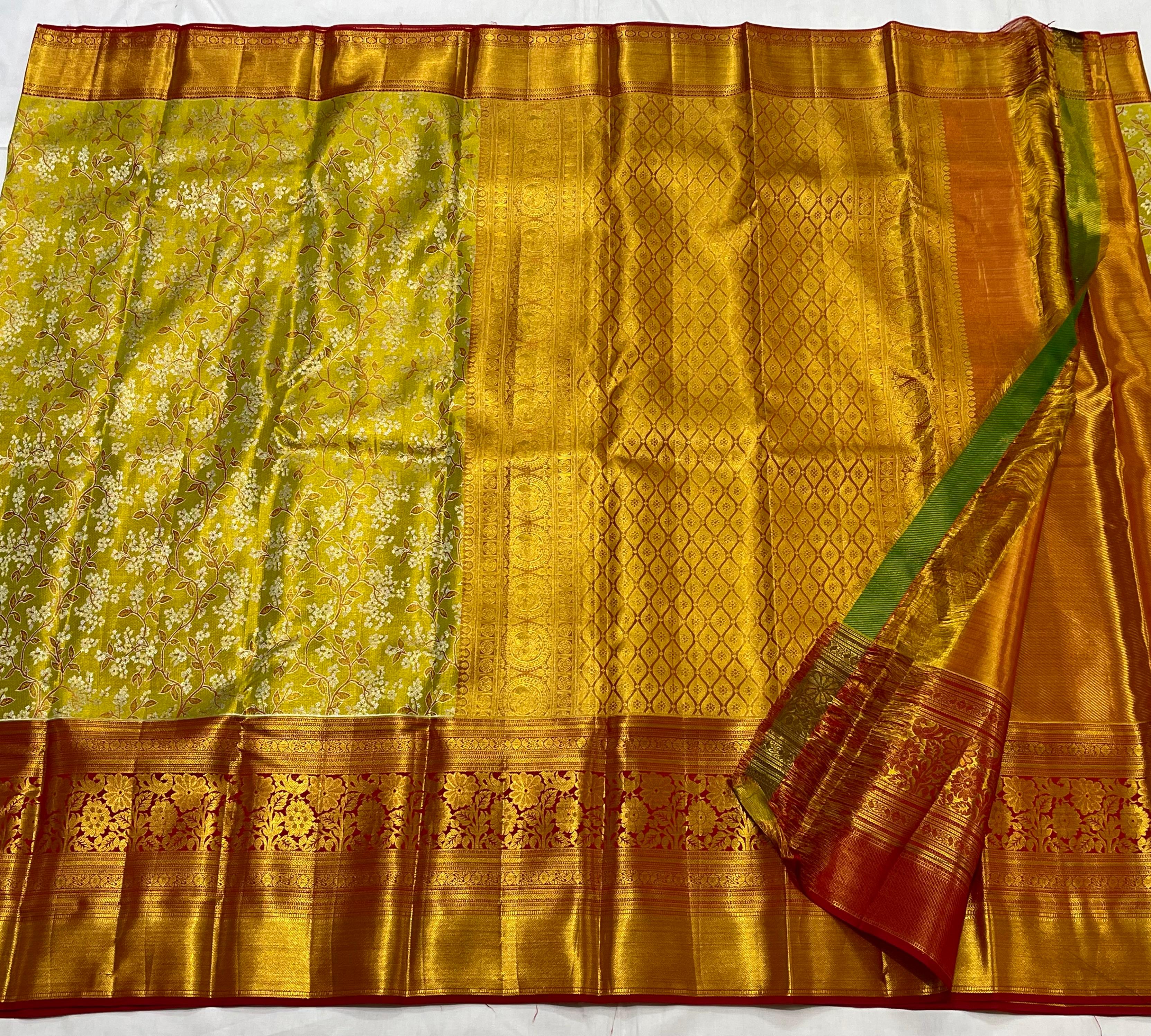 GREEN/MAROON BORDER COMBITION PURE KANCHI SILK SAREE