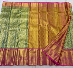 LITE GREEN/RANI PINK BORDER COMBITION PURE KANCHI SILK SAREE