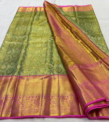 LITE GREEN/RANI PINK BORDER COMBITION PURE KANCHI SILK SAREE