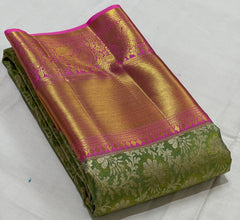 LITE GREEN/RANI PINK BORDER COMBITION PURE KANCHI SILK SAREE