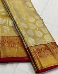 GOLDEN YELLOW/MAROON BORDER COMBITION PURE KANCHI SILK SAREE