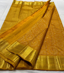 MUSTARD YELLOW BORDER COMBITION PURE KANCHI SILK SAREE