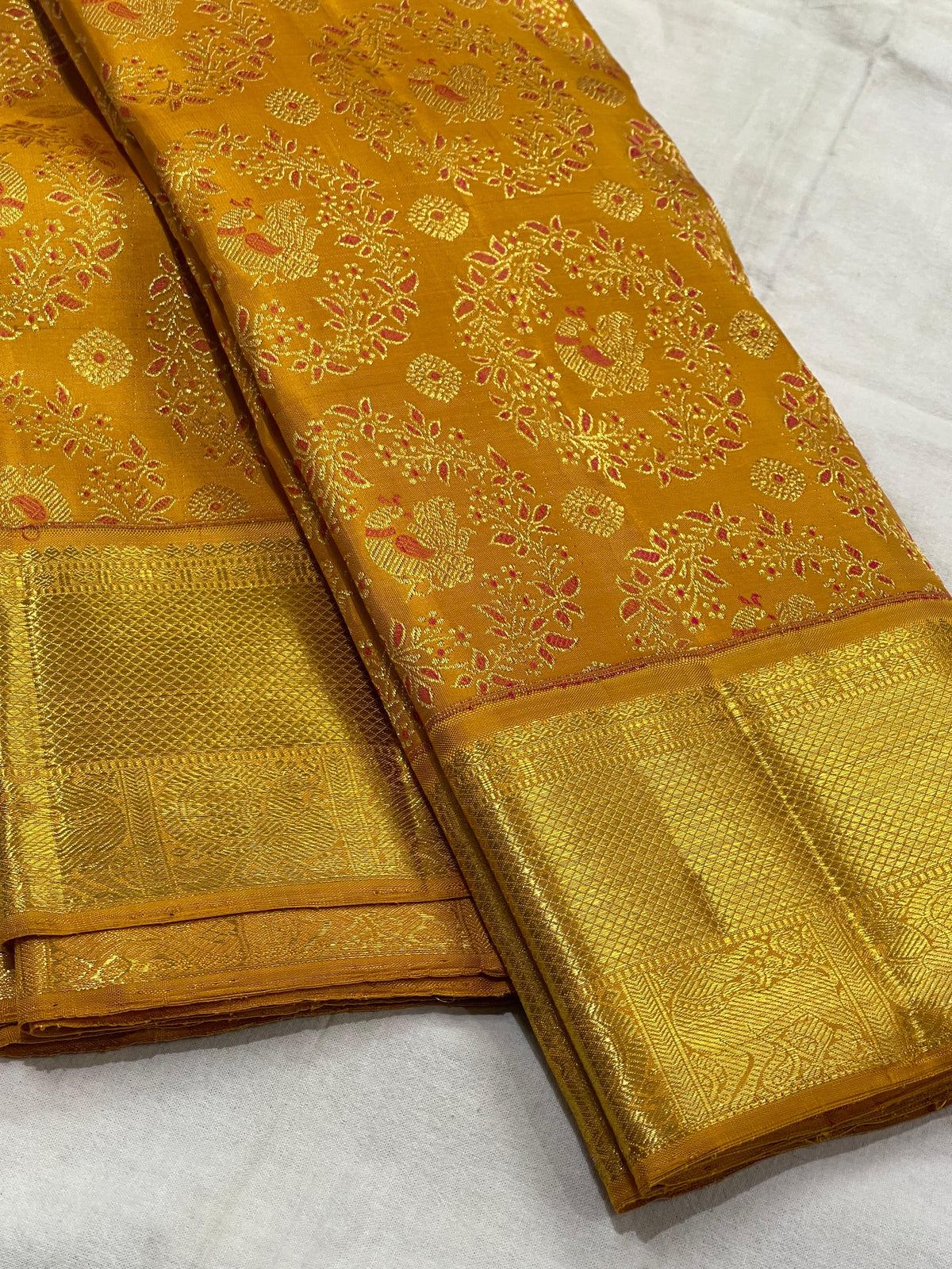 MUSTARD YELLOW BORDER COMBITION PURE KANCHI SILK SAREE