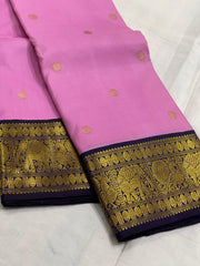 BABY PINK/NAVY BLUE BORDER COMBITION PURE KANCHI SILK SAREE