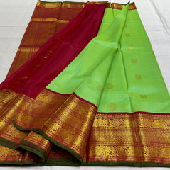 RADIUM GREEN/MAROON BORDER COMBITION PURE KANCHI SILK SAREE