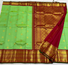 RADIUM GREEN/MAROON BORDER COMBITION PURE KANCHI SILK SAREE