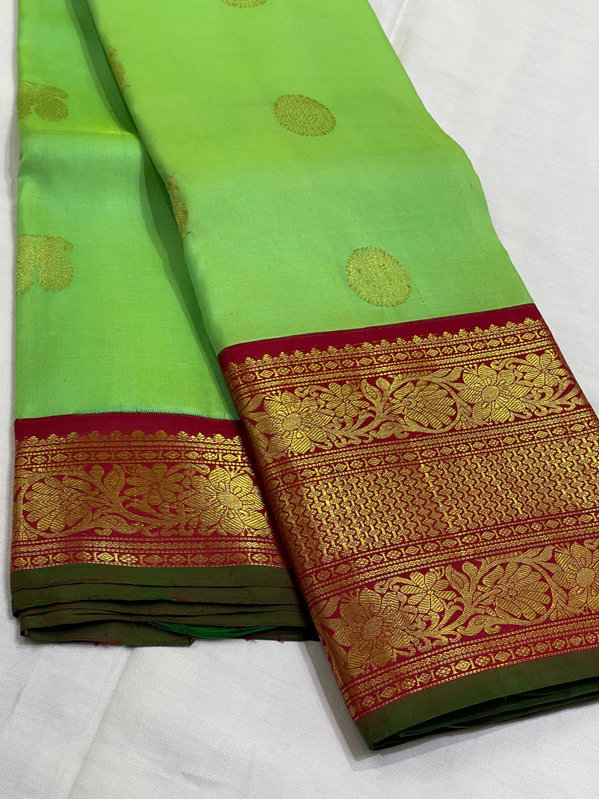 RADIUM GREEN/MAROON BORDER COMBITION PURE KANCHI SILK SAREE