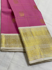 BABY PINK/CREAM BORDER COMBITION PURE KANCHI SILK SAREE