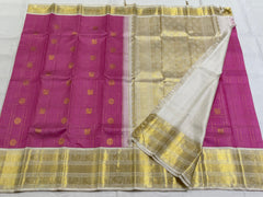 BABY PINK/CREAM BORDER COMBITION PURE KANCHI SILK SAREE