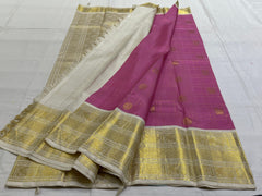 BABY PINK/CREAM BORDER COMBITION PURE KANCHI SILK SAREE