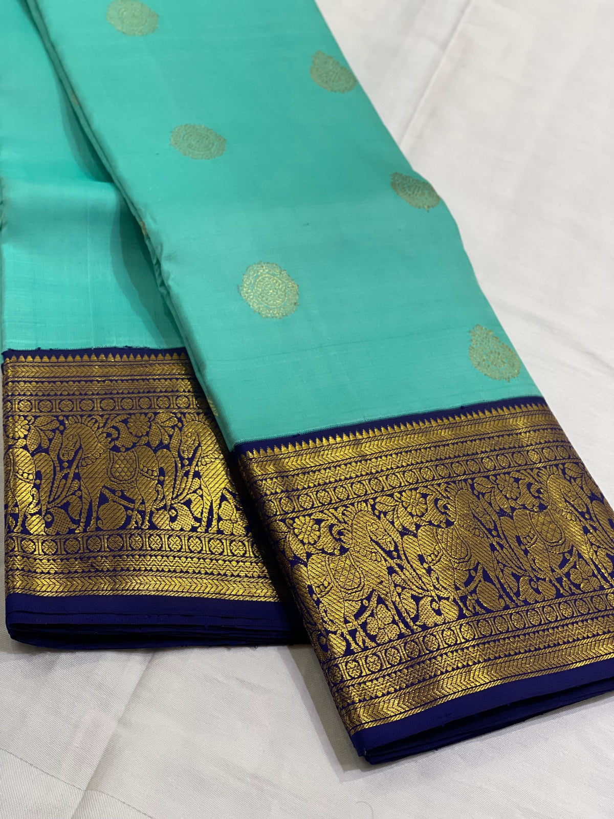 SKY BLUE/NAVY BLUE BORDER COMBITION PURE KANCHI SILK SAREE